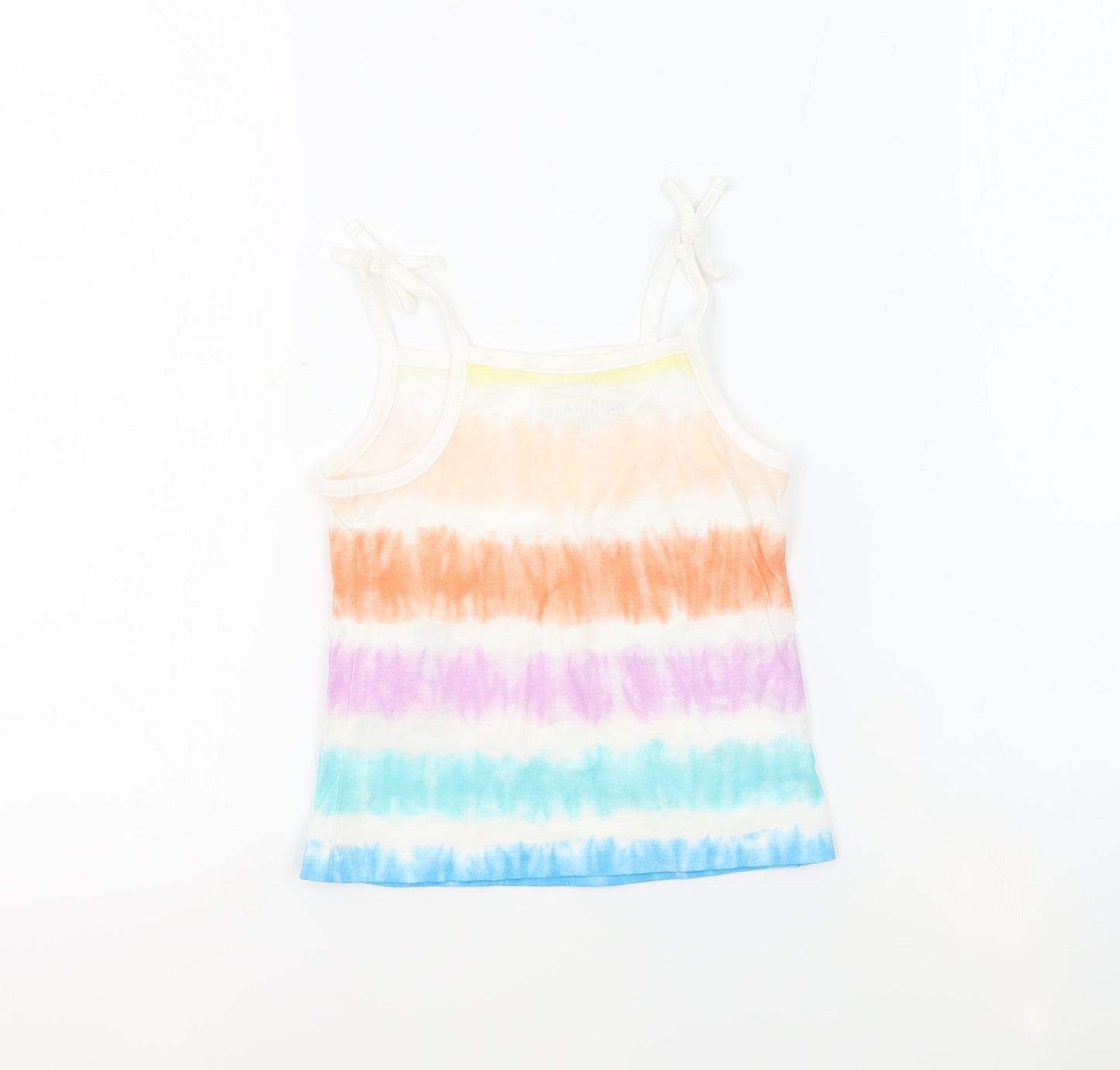 Marks and Spencer Girls Multicoloured Geometric 100% Cotton Basic Tank Size 4-5 Years Square Neck Pullover - Tie Dye