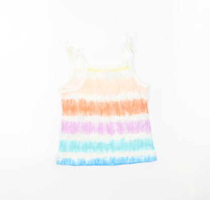 Marks and Spencer Girls Multicoloured Geometric 100% Cotton Basic Tank Size 4-5 Years Square Neck Pullover - Tie Dye