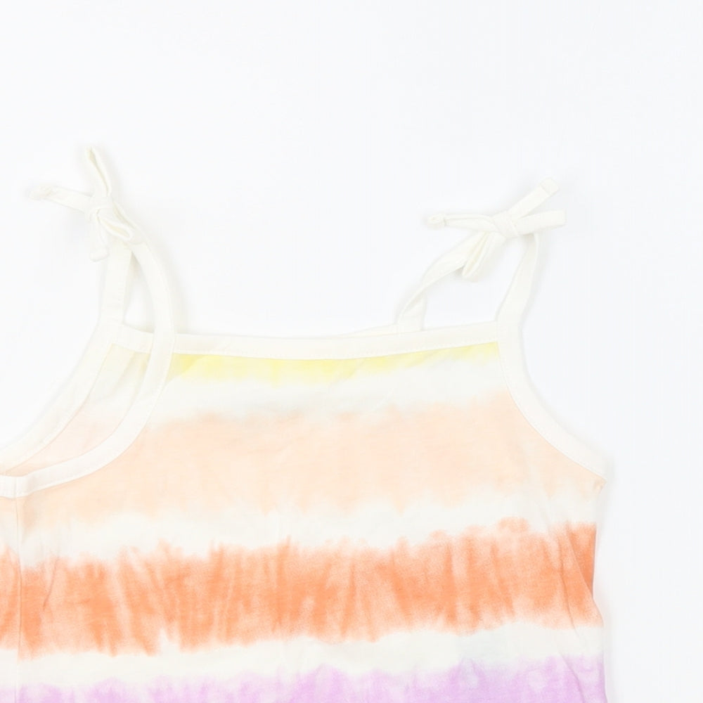 Marks and Spencer Girls Multicoloured Geometric 100% Cotton Basic Tank Size 4-5 Years Square Neck Pullover - Tie Dye