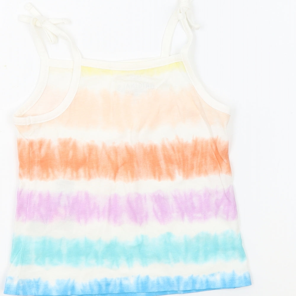 Marks and Spencer Girls Multicoloured Geometric 100% Cotton Basic Tank Size 4-5 Years Square Neck Pullover - Tie Dye