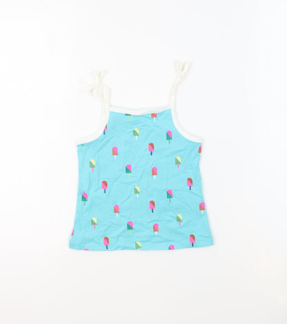 Marks and Spencer Girls Blue Geometric 100% Cotton Basic Tank Size 3-4 Years Square Neck Pullover - Ice Lollies
