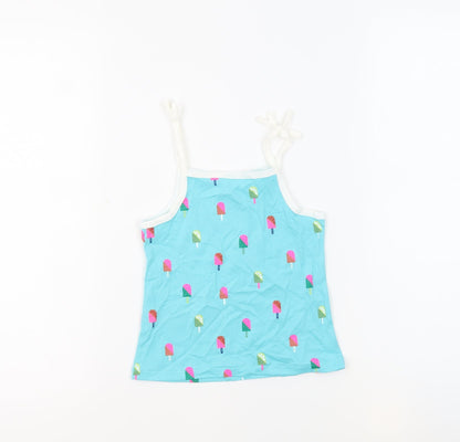Marks and Spencer Girls Blue Geometric 100% Cotton Basic Tank Size 3-4 Years Square Neck Pullover - Ice Lollies