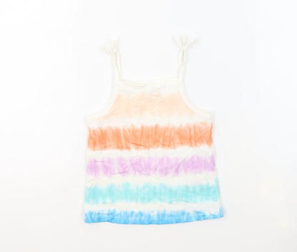 Marks and Spencer Girls Multicoloured Geometric 100% Cotton Basic Tank Size 3-4 Years Square Neck Pullover - Tie Dye