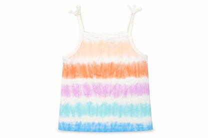 Front view of Marks & Spencer girls’ multicoloured geometric 100% cotton basic tank, years square neck pullover - tie dye