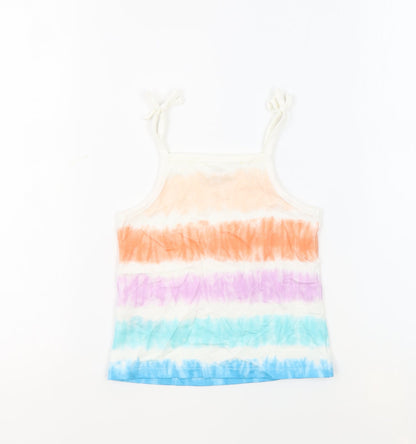 Marks and Spencer Girls Multicoloured Geometric 100% Cotton Basic Tank Size 3-4 Years Square Neck Pullover - Tie Dye
