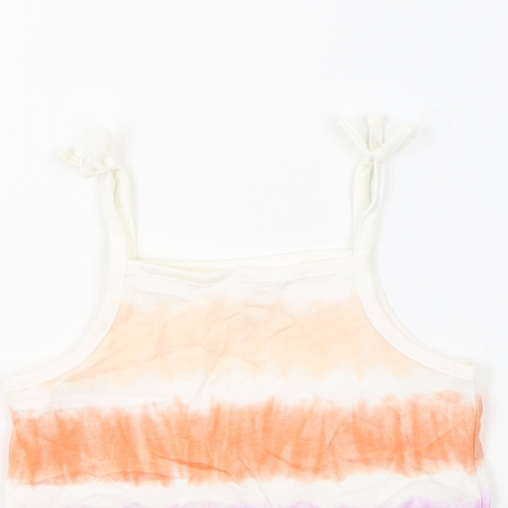 Marks and Spencer Girls Multicoloured Geometric 100% Cotton Basic Tank Size 3-4 Years Square Neck Pullover - Tie Dye