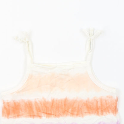 Marks and Spencer Girls Multicoloured Geometric 100% Cotton Basic Tank Size 3-4 Years Square Neck Pullover - Tie Dye