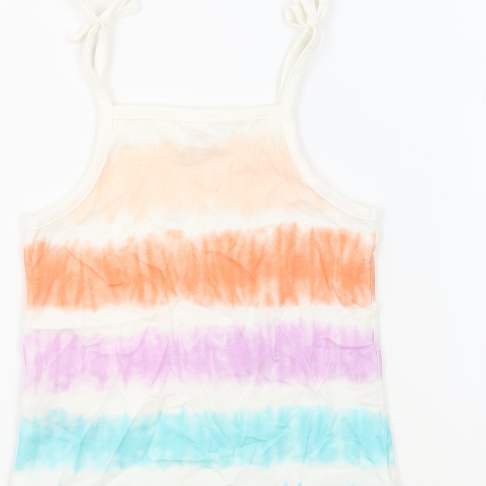 Marks and Spencer Girls Multicoloured Geometric 100% Cotton Basic Tank Size 3-4 Years Square Neck Pullover - Tie Dye