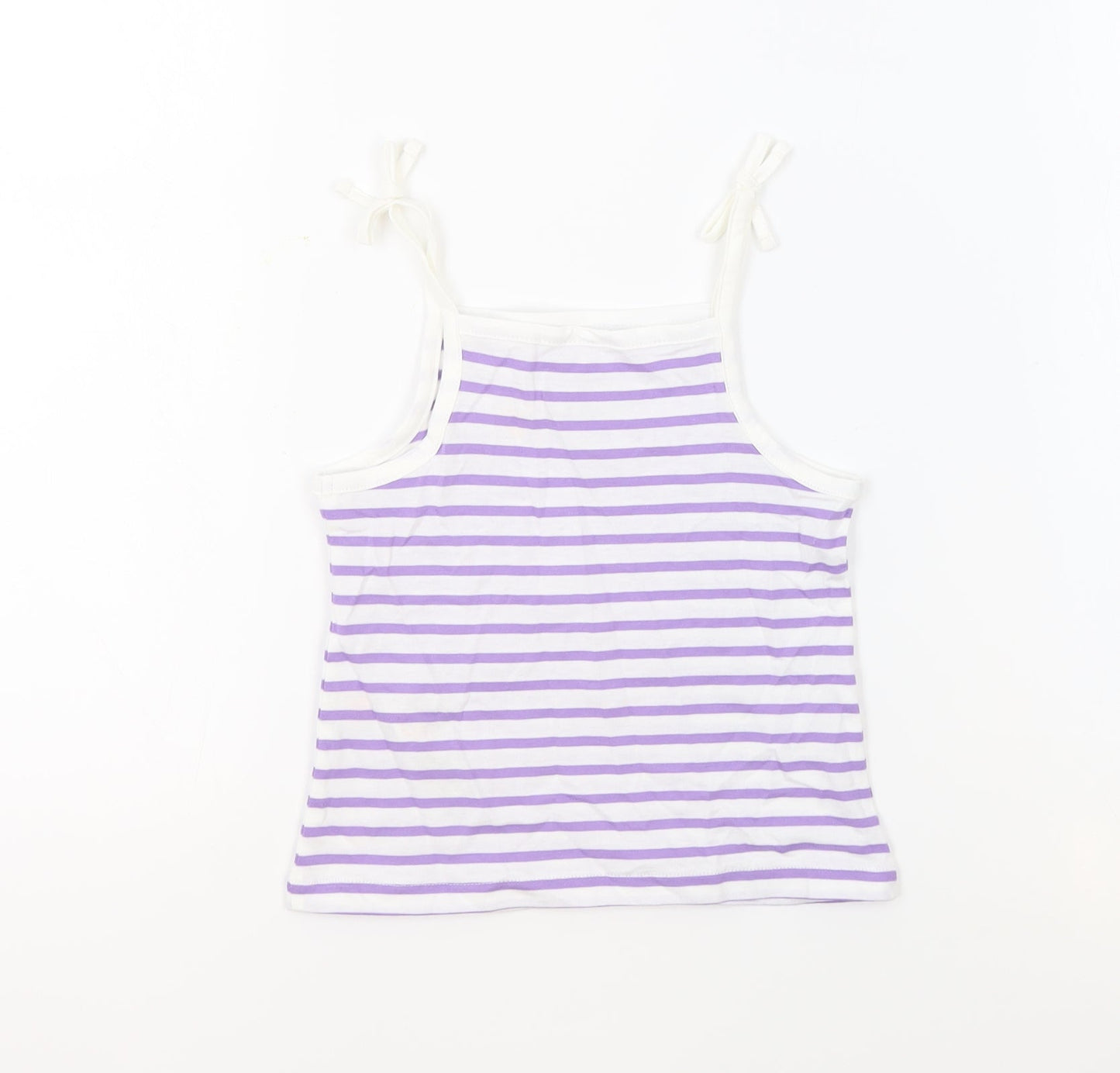 Marks and Spencer Girls White Striped 100% Cotton Basic Tank Size 2-3 Years Square Neck Pullover - Embroidered Heart