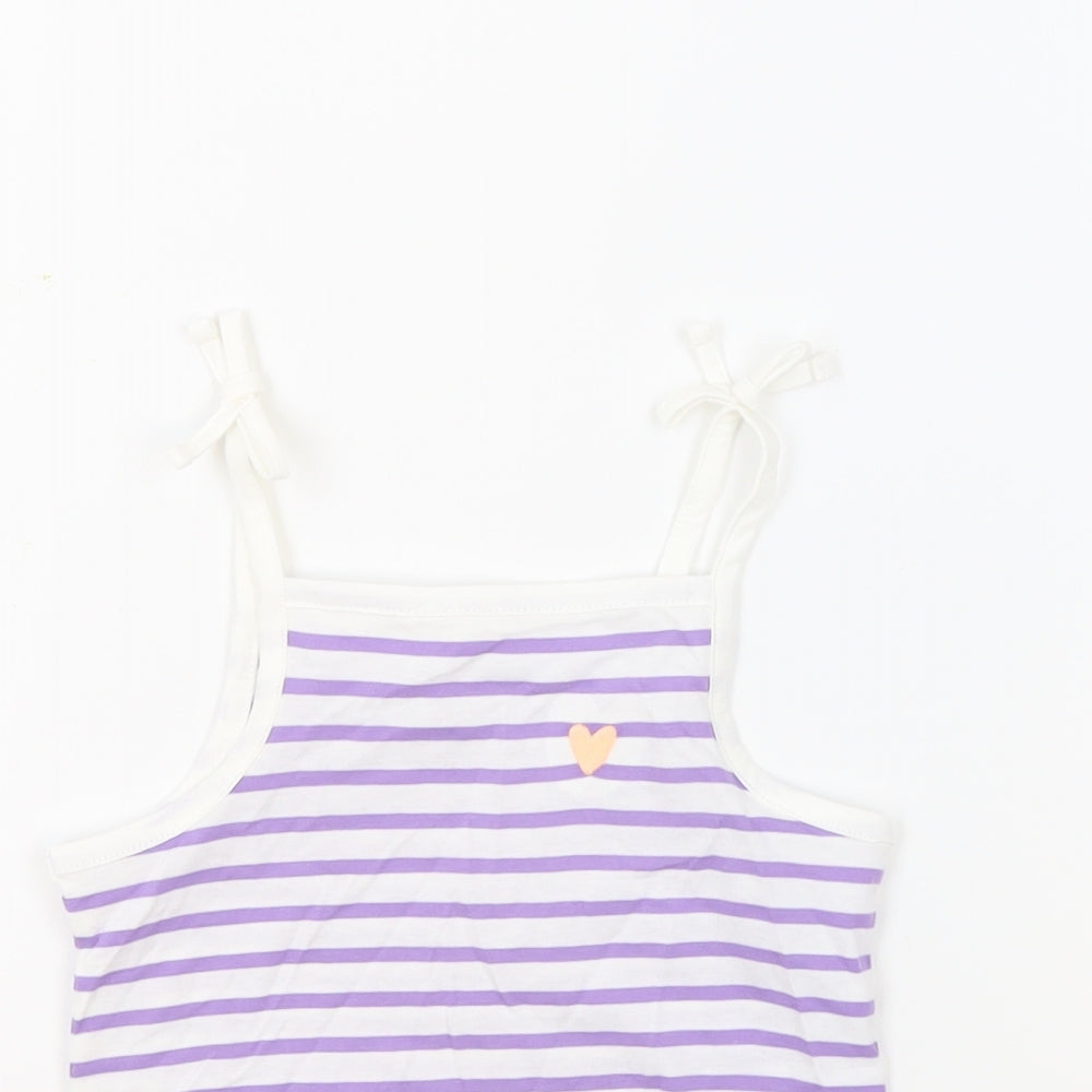 Marks and Spencer Girls White Striped 100% Cotton Basic Tank Size 2-3 Years Square Neck Pullover - Embroidered Heart