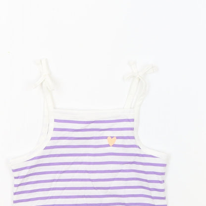 Marks and Spencer Girls White Striped 100% Cotton Basic Tank Size 2-3 Years Square Neck Pullover - Embroidered Heart