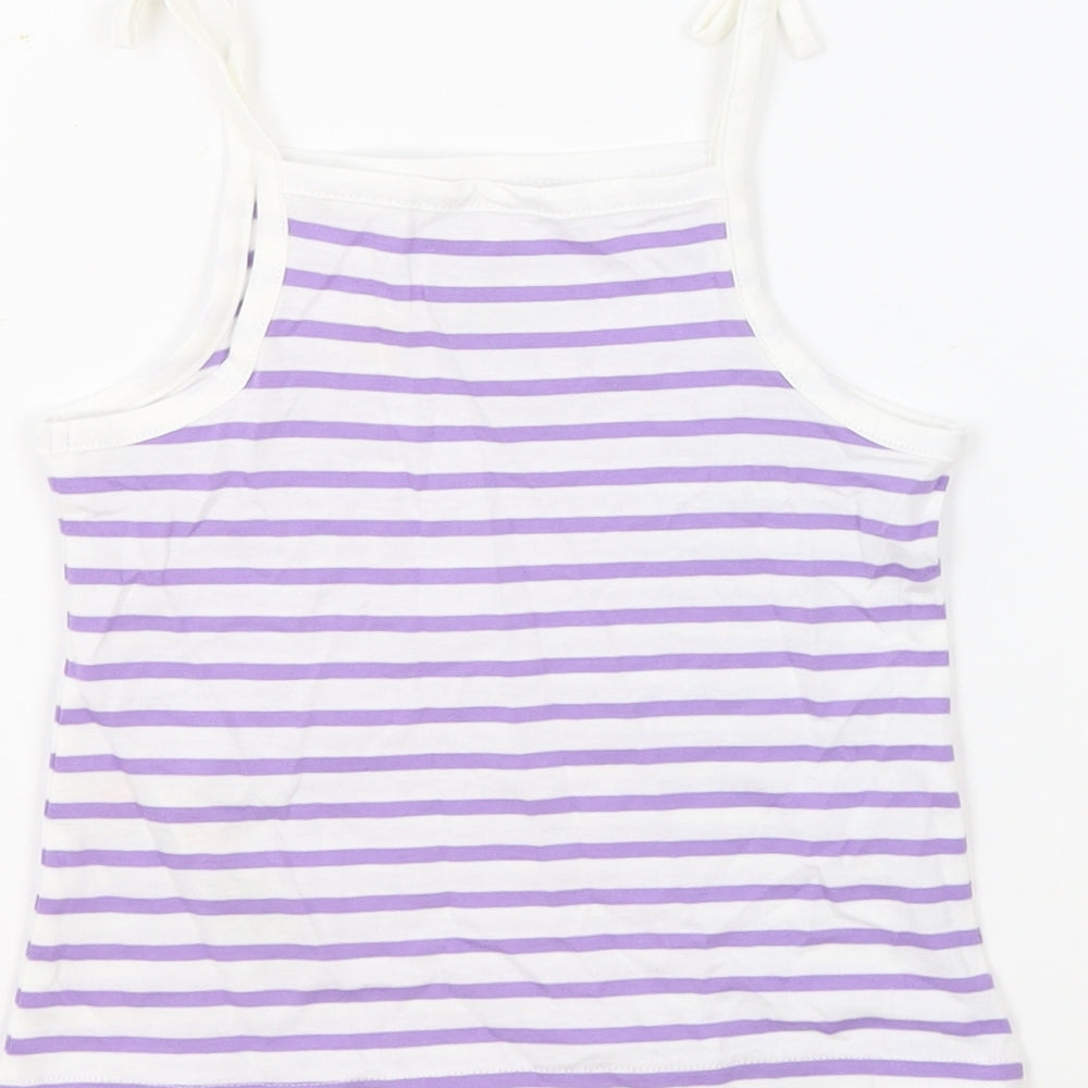 Marks and Spencer Girls White Striped 100% Cotton Basic Tank Size 2-3 Years Square Neck Pullover - Embroidered Heart