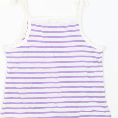 Marks and Spencer Girls White Striped 100% Cotton Basic Tank Size 2-3 Years Square Neck Pullover - Embroidered Heart