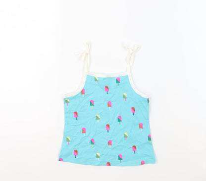 Marks and Spencer Girls Blue Geometric 100% Cotton Basic Tank Size 2-3 Years Square Neck Pullover - Ice Lollies