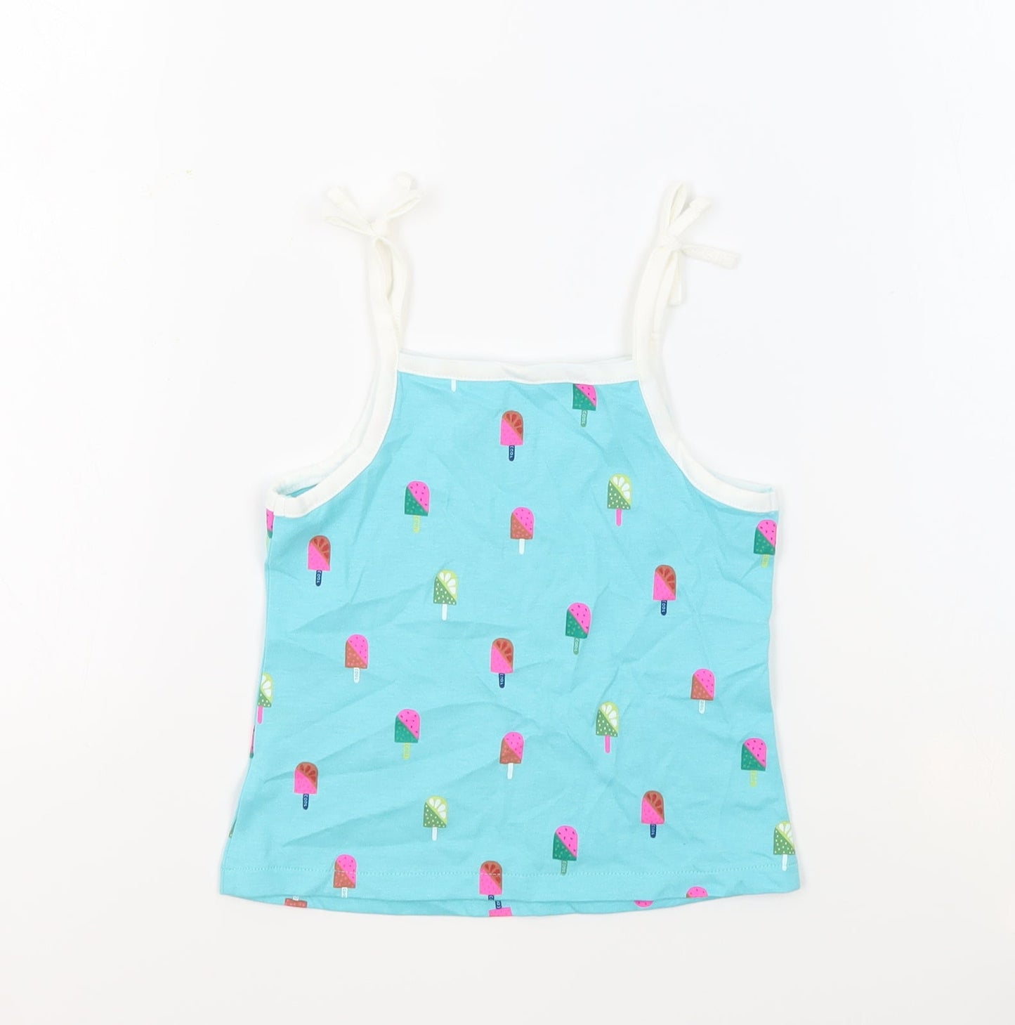 Marks and Spencer Girls Blue Geometric 100% Cotton Basic Tank Size 2-3 Years Square Neck Pullover - Ice Lollies