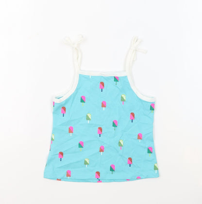 Marks and Spencer Girls Blue Geometric 100% Cotton Basic Tank Size 2-3 Years Square Neck Pullover - Ice Lollies