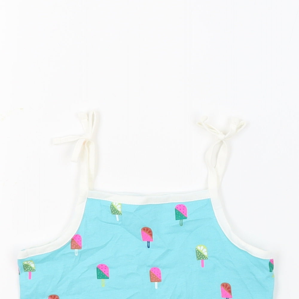 Marks and Spencer Girls Blue Geometric 100% Cotton Basic Tank Size 2-3 Years Square Neck Pullover - Ice Lollies