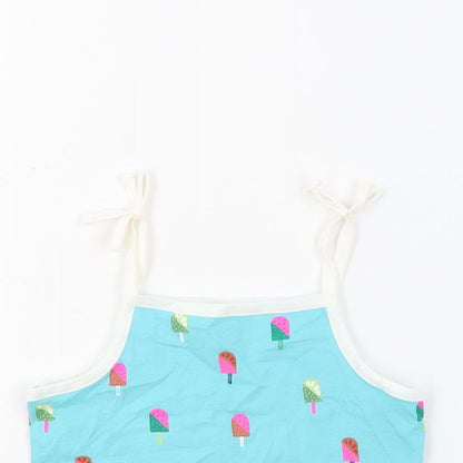 Marks and Spencer Girls Blue Geometric 100% Cotton Basic Tank Size 2-3 Years Square Neck Pullover - Ice Lollies