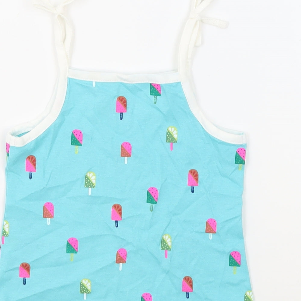 Marks and Spencer Girls Blue Geometric 100% Cotton Basic Tank Size 2-3 Years Square Neck Pullover - Ice Lollies