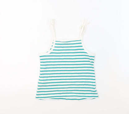 Marks and Spencer Girls White Striped 100% Cotton Basic Tank Size 3-4 Years Square Neck Pullover - Embroidered Heart