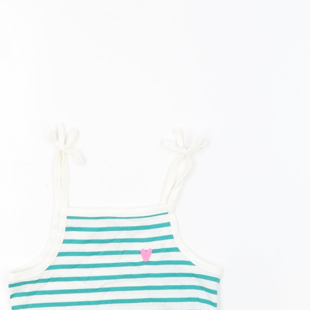 Marks and Spencer Girls White Striped 100% Cotton Basic Tank Size 3-4 Years Square Neck Pullover - Embroidered Heart