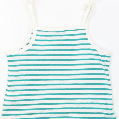 Marks and Spencer Girls White Striped 100% Cotton Basic Tank Size 3-4 Years Square Neck Pullover - Embroidered Heart