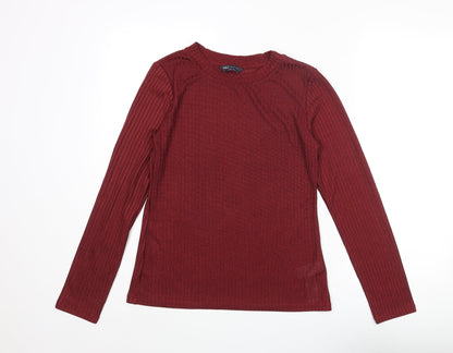 Marks and Spencer Womens Red Polyester Basic Blouse Size 8 Round Neck - Ribbed