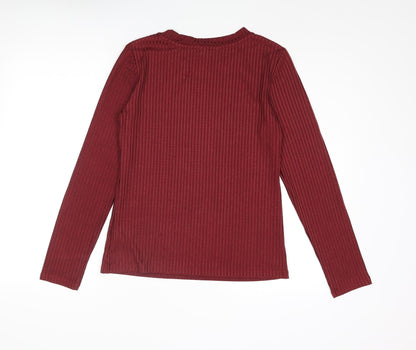 Marks and Spencer Womens Red Polyester Basic Blouse Size 8 Round Neck - Ribbed