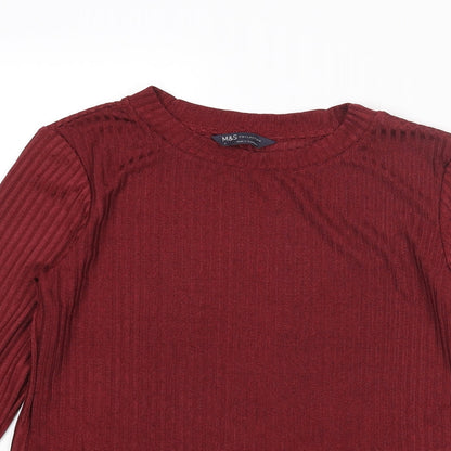 Marks and Spencer Womens Red Polyester Basic Blouse Size 8 Round Neck - Ribbed