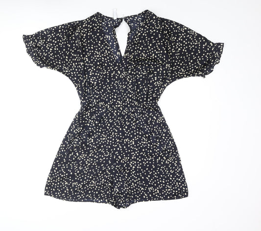 Mango Womens Black Polka Dot Polyester Playsuit One-Piece Size XS Button - Frill