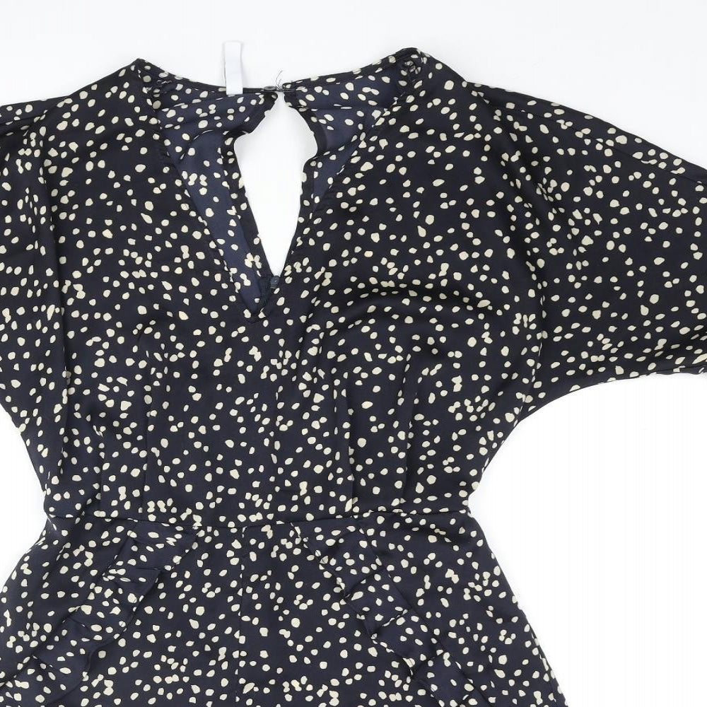 Mango Womens Black Polka Dot Polyester Playsuit One-Piece Size XS Button - Frill