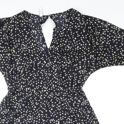 Mango Womens Black Polka Dot Polyester Playsuit One-Piece Size XS Button - Frill