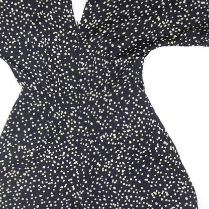 Mango Womens Black Polka Dot Polyester Playsuit One-Piece Size XS Button - Frill