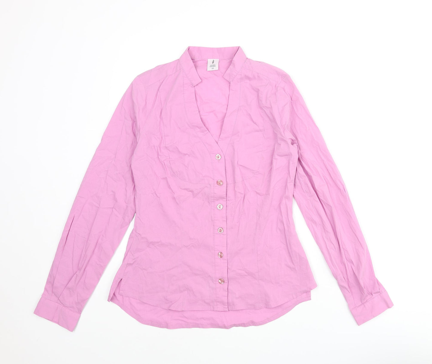 Sticky Fingers Womens Pink Polyester Basic Button-Up Size 10 V-Neck