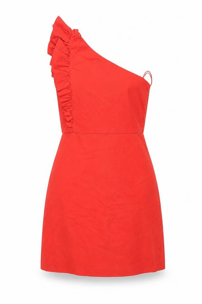 Zara Womens Red Cotton Mini Size XS One Shoulder Zip - Frill