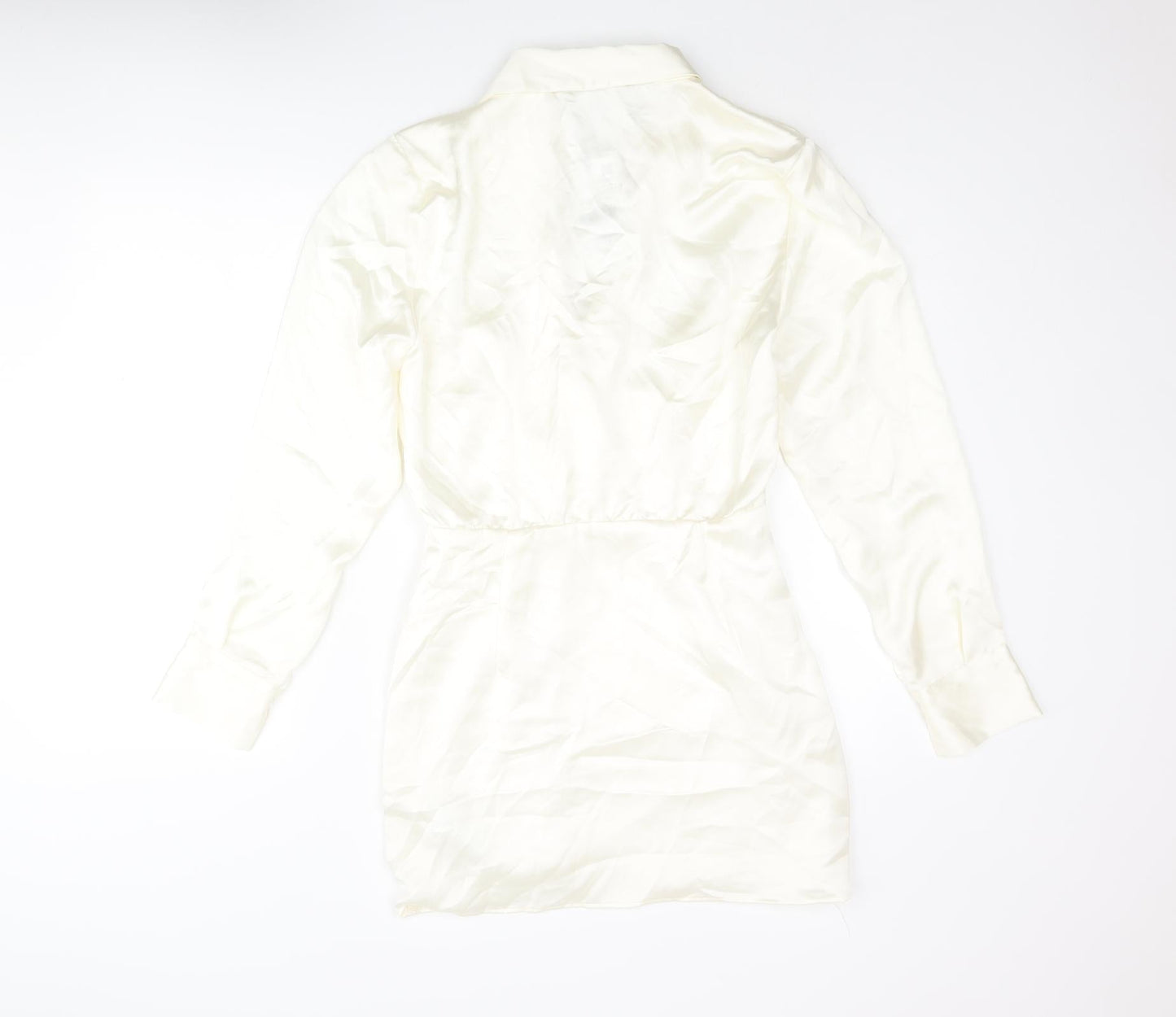 Zara Womens Ivory Polyester Wrap Dress Size M Collared Zip