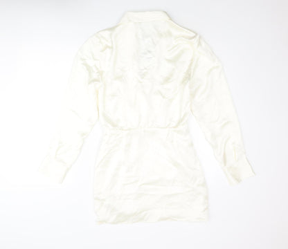 Zara Womens Ivory Polyester Wrap Dress Size M Collared Zip