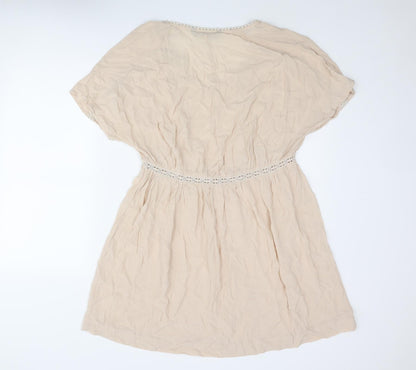 Zara Womens Beige Polyester A-Line Size S V-Neck Pullover - Lace Detail