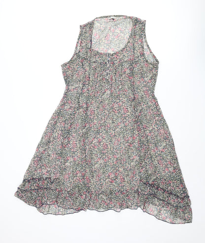 Indigo Womens Multicoloured Floral Polyester Shift Size 12 Scoop Neck Button - Frill