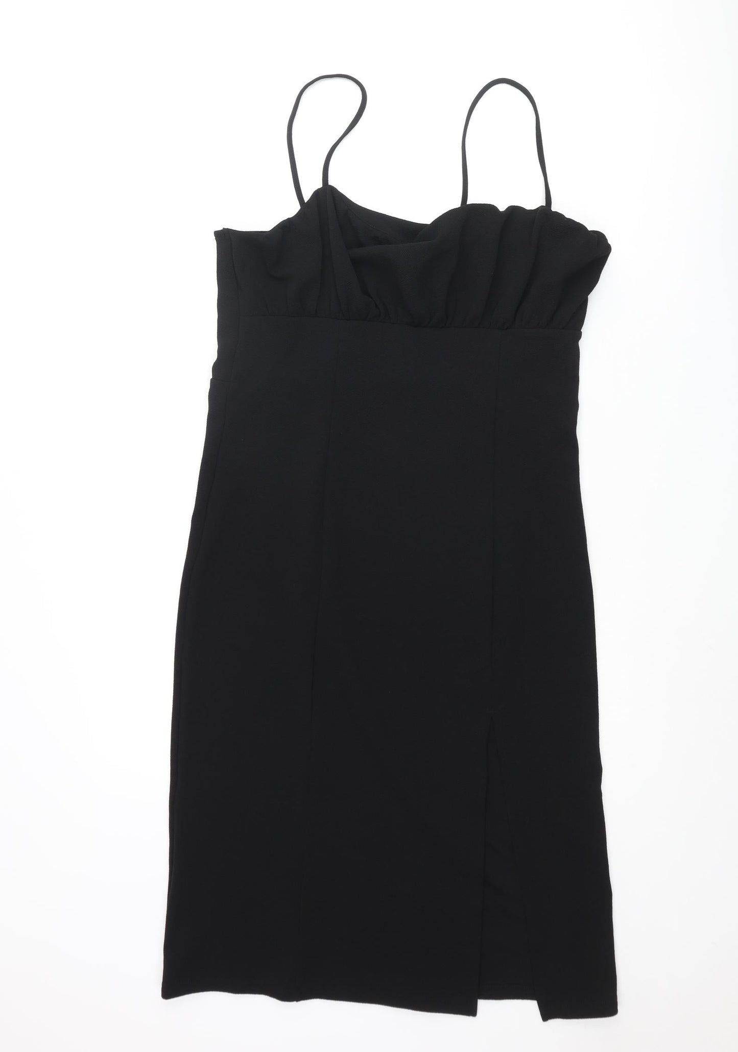 Divided by H&M Womens Black Polyester Slip Dress Size L Square Neck Pullover - Roched Side Slit