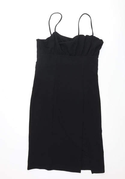 Divided by H&M Womens Black Polyester Slip Dress Size L Square Neck Pullover - Roched Side Slit
