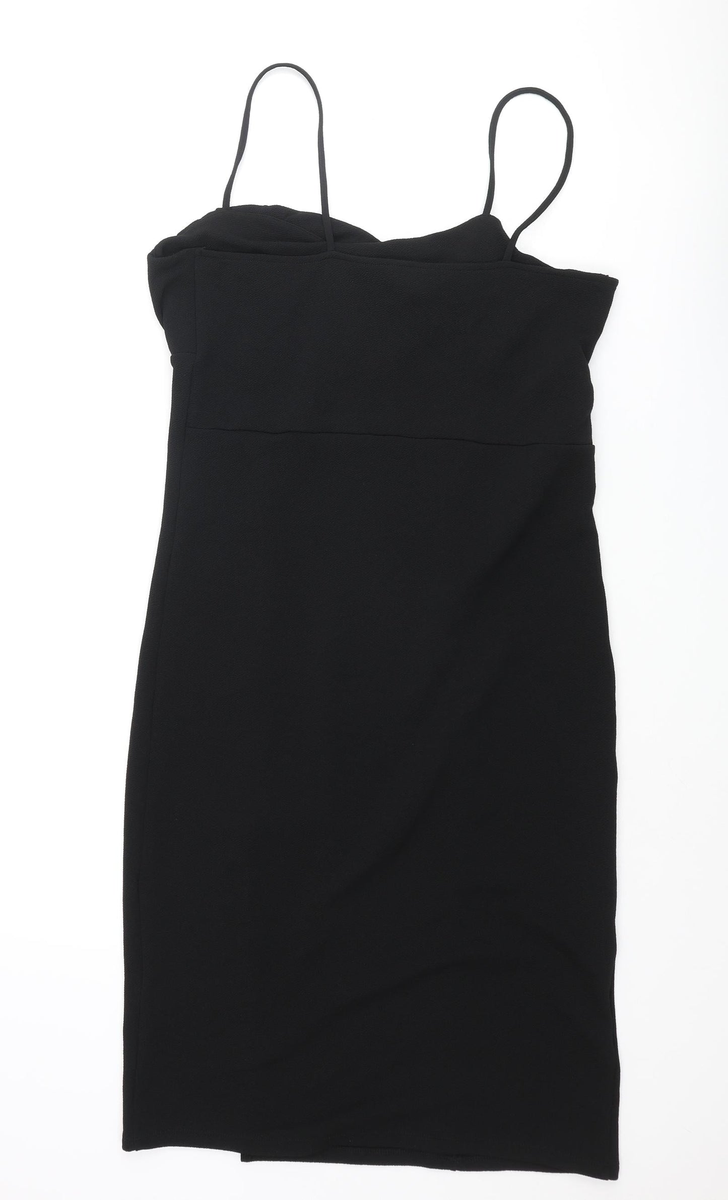 Divided by H&M Womens Black Polyester Slip Dress Size L Square Neck Pullover - Roched Side Slit