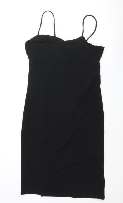 Divided by H&M Womens Black Polyester Slip Dress Size L Square Neck Pullover - Roched Side Slit