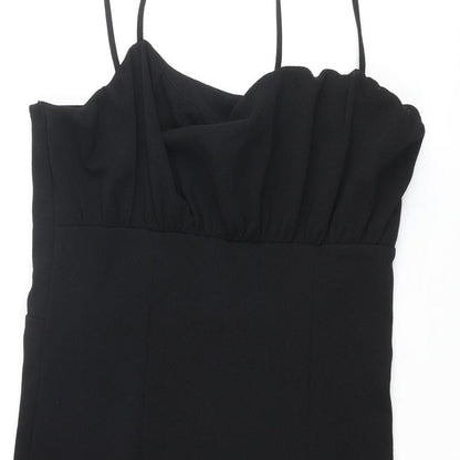 Divided by H&M Womens Black Polyester Slip Dress Size L Square Neck Pullover - Roched Side Slit