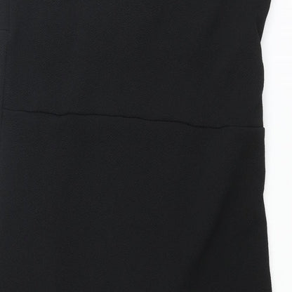 Divided by H&M Womens Black Polyester Slip Dress Size L Square Neck Pullover - Roched Side Slit