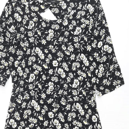NEXT Womens Black Floral Viscose A-Line Size 12 Round Neck Pullover - Cut Out Back
