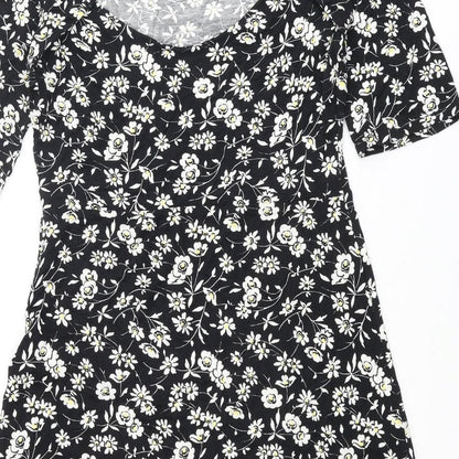 NEXT Womens Black Floral Viscose A-Line Size 12 Round Neck Pullover - Cut Out Back