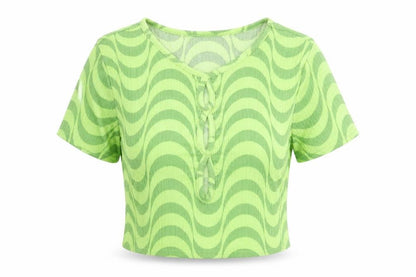 Womens UK Size S Wednesday's Girl Green Cropped T-Shirt