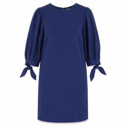H&M Womens Blue Polyester Shift Size 6 Round Neck Button - Bow
