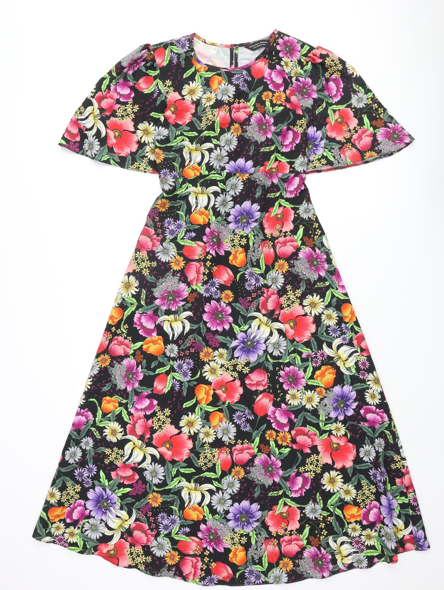 Dorothy Perkins Womens Multicoloured Floral Polyester A-Line Size 8 Round Neck Zip